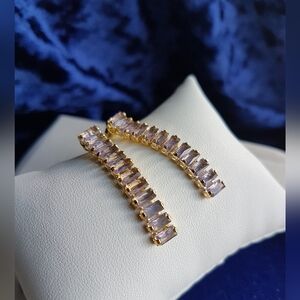 Swarovski Elements Gold Amethyst Purple Emerald-cut Tennis Earrings NEW